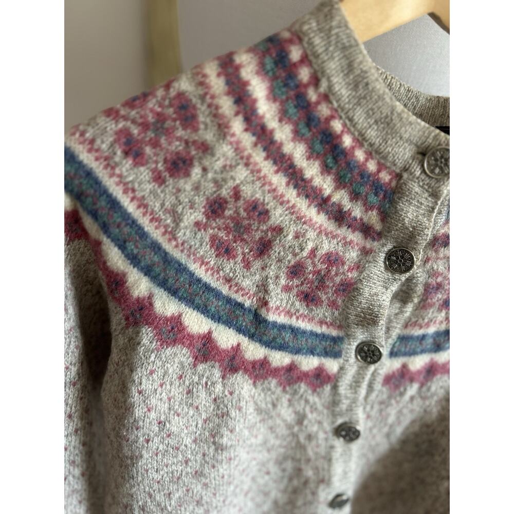 Vintage Eddie Bauer Sweater L Nordic Fair Isle Granny Button Womans - Picture 2 of 10